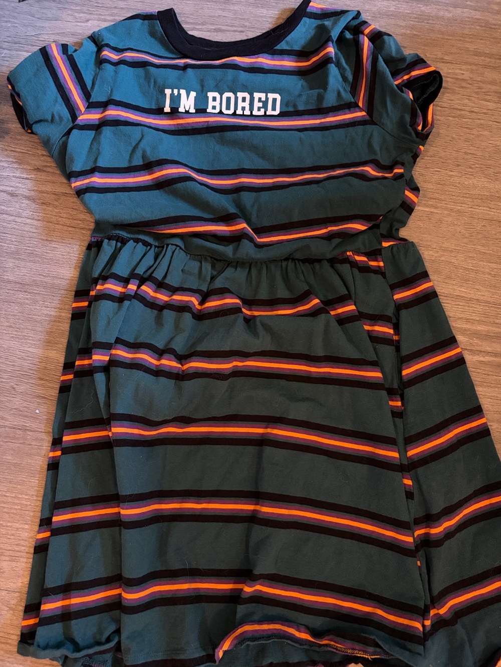 Hot Topic Teal Tee with Black, Purple and Orange Trim